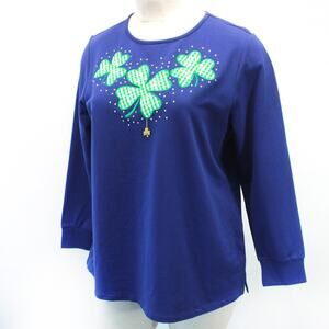 Quacker Factory Plus Blue Irish St. Patrick Clover Blouse Top Tunic 3X